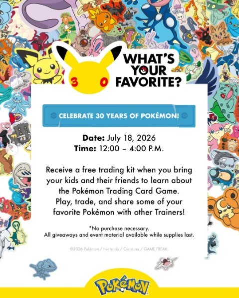 Celebrating Three Decades of Pokémon: GameStop Announces Nationwide Trading Card Event