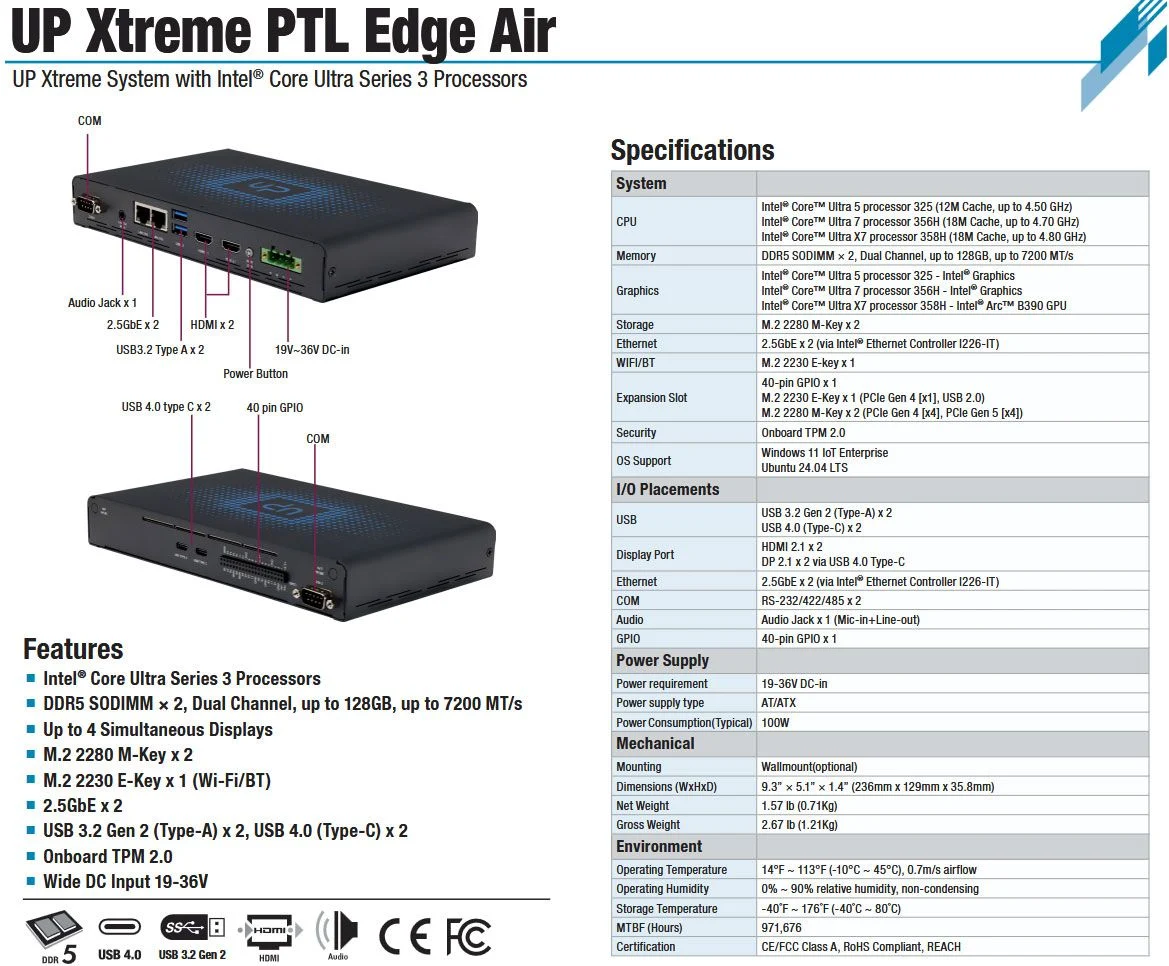 Silence Meets Power: Aaeon Unveils the Up Xtreme PTL Edge Air with Revolutionary AirJet Cooling